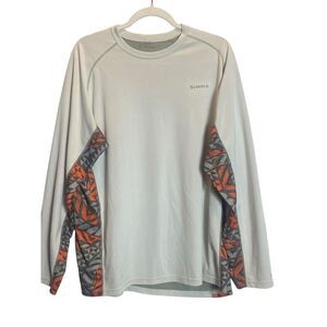 Simms SolarFlex Fishing Shirt XL Long Sleeve UPF 50+ Protection Gray Orange Camo